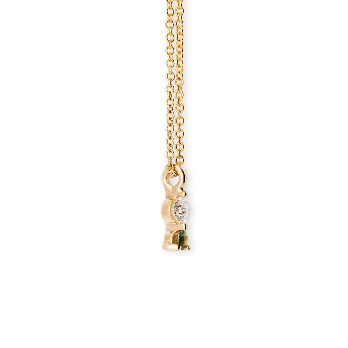 Diamond and Sapphire 14k Yellow Gold Pendant View from the side