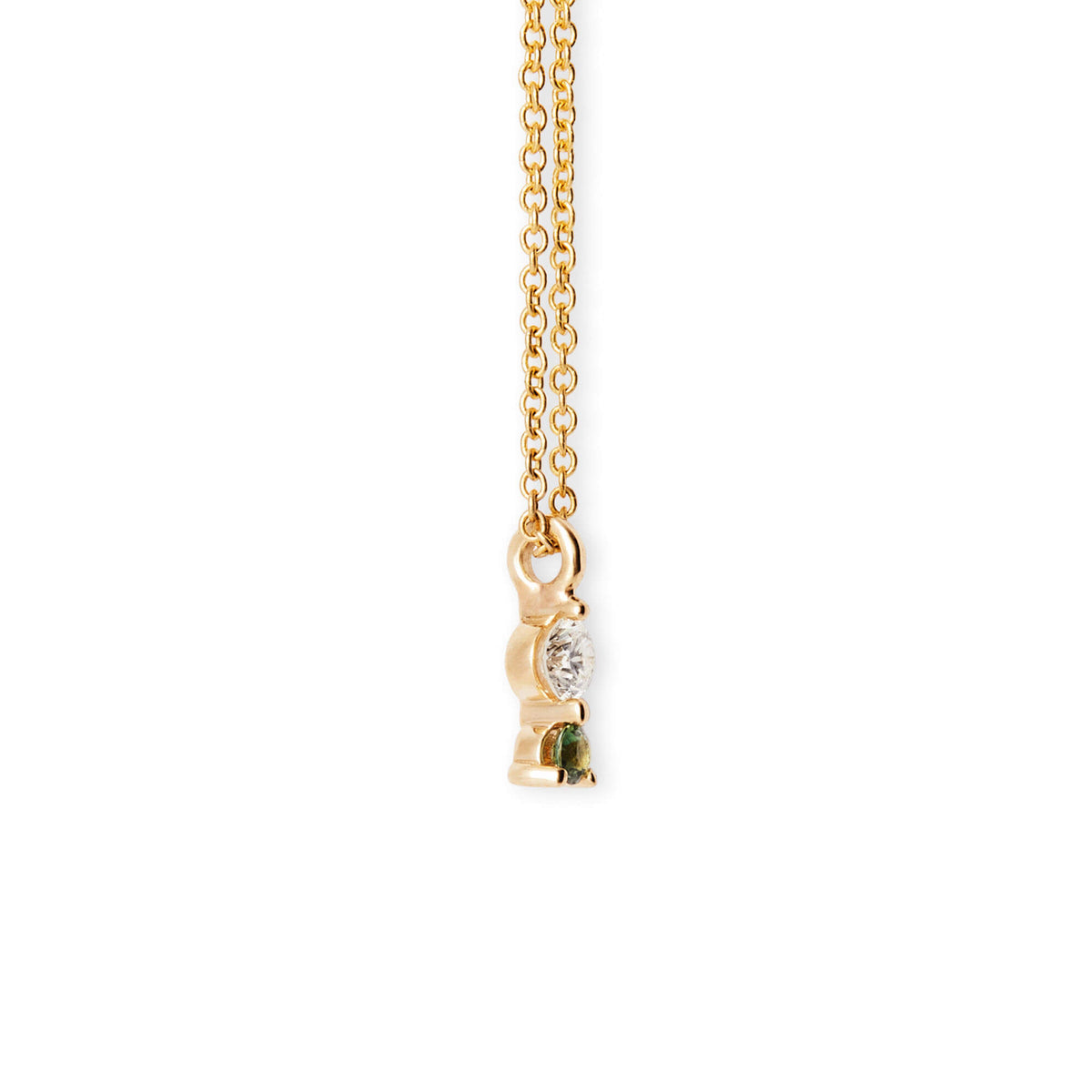 Diamond and Sapphire 14k Yellow Gold Pendant View from the side 
